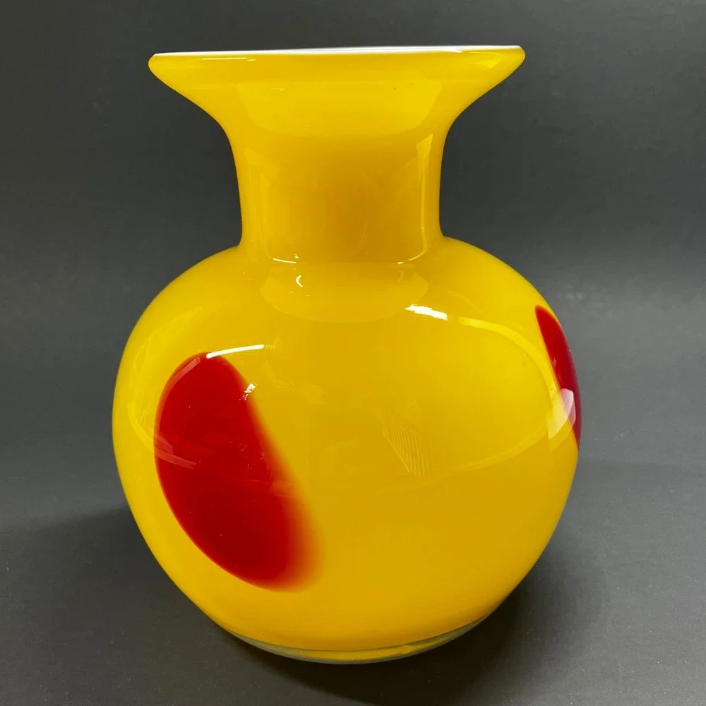 Modern Murano Style Sommerso Art Glass Vase - Yellow & Red Cased Glass 6